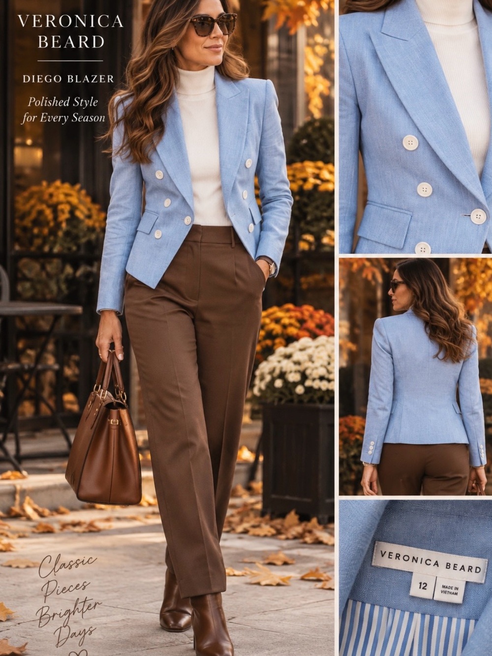 Veronica Beard Diego  Powder Blue Double-Breasted Blazer sz 12